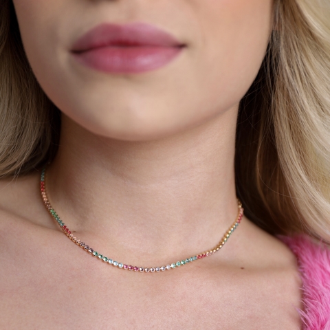 CHOKER RIVIERA CHATON 2,5MM COLORS BANHADA A OURO