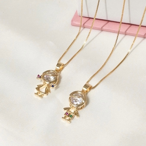 COLAR MENINO CABEÇA ZIRCONIA BANHADO A OURO