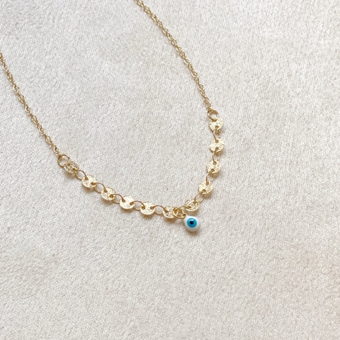 TORNOZELEIRA MEDALHINHAS OLHO GREGO BANHADA A OURO