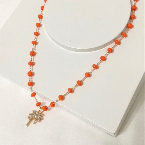 CHOKER PEDRAS LARANJA COQUEIRO CRAVEJADO BANHADO A OURO