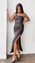 Vestido micro largo 1 bretel c-frunce y tajo lateral