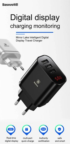 Carregador Tomada Baseus Celular Rápido Ios 3 Entradas - comprar online