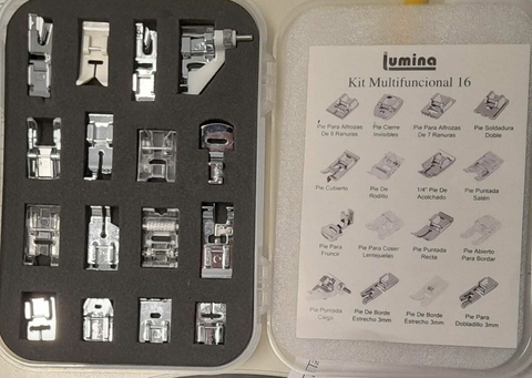 SET DE 16 PIES PRENSATELAS PARA MÁQUINAS FAMILIARES