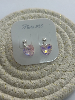 Aros Corazón Cristal Rosa
