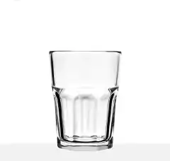 Vaso Bristol chico de vidrio transparente de 200 ml, con diseño clásico y elegante.