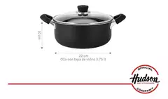 Cacerola de teflón Hudson de 22 cm con tapa de vidrio, capacidad de 3.75 litros.