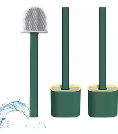 Cepillo de baño de silicona con soporte, ideal para limpiar inodoros.