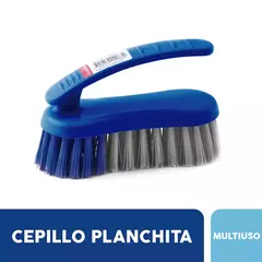 Cepillo planchita de color azul con cerdas grises, ideal para limpieza multipropósito.