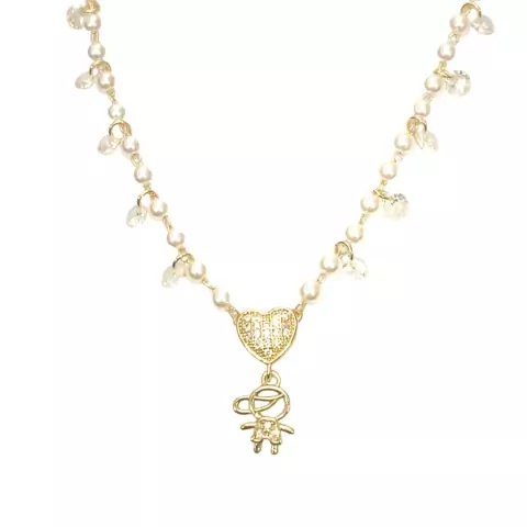 Colar de Pérola e ponto de luz com pingente de menino Banhado em Ouro 18k