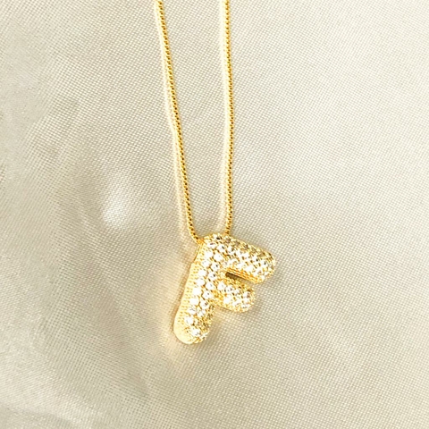Colar de letra F micro cravejada Banhado a ouro 18k