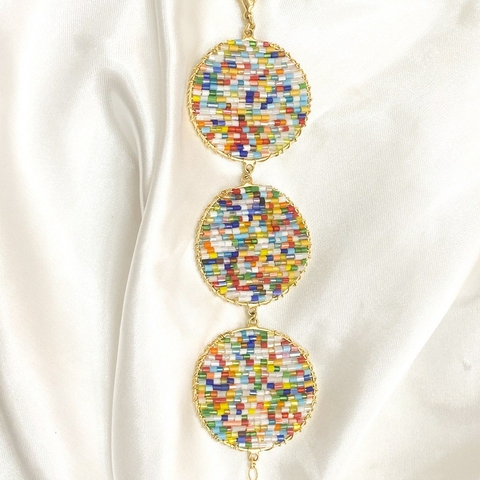 Pulseira de Elos com Vidrilhos Colorido Banhado a Ouro 18k