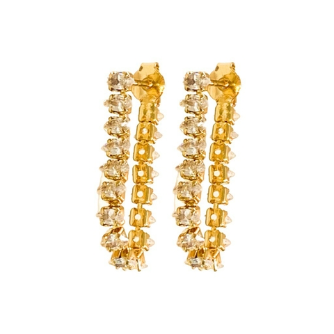 Brinco com Zircônias Cristal Navete Banhada em Ouro 18k