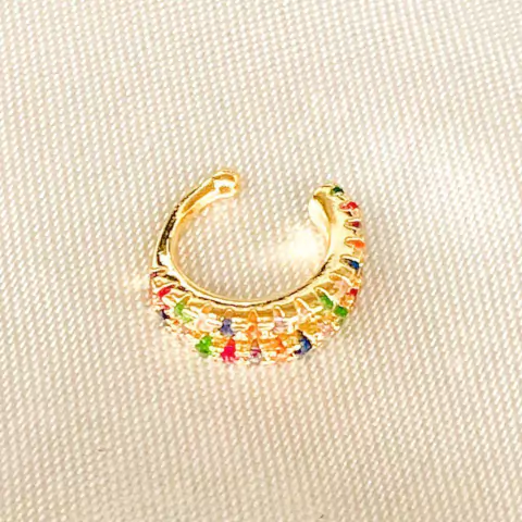 Piencing fake com zircônia colorida Banhado a ouro 18k