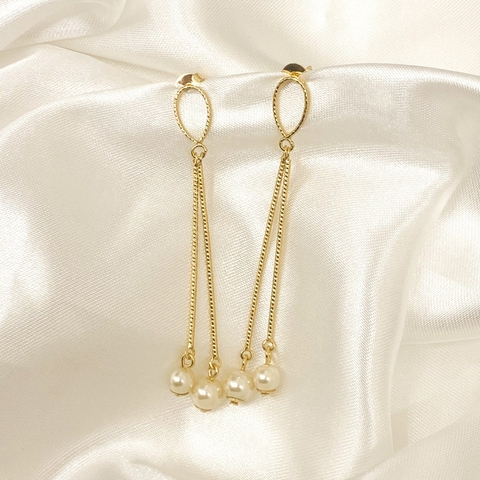 Brinco com Pingente de Pérola Banhado em Ouro 18k