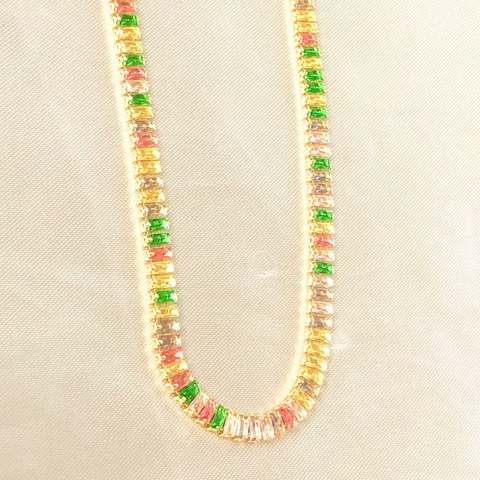 Colar Rivieira colorida Banhado a ouro 18k