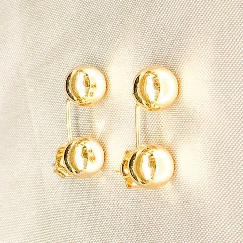Brinco duplo de bolinha lisa Banhado a ouro 18k