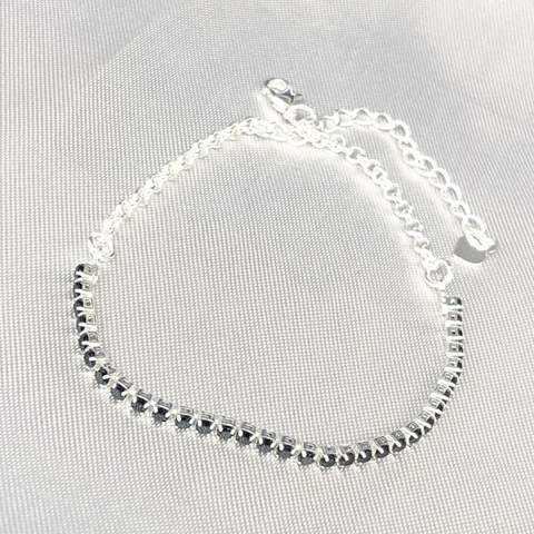 Pulseira riviera preta fina Banhado em Prata