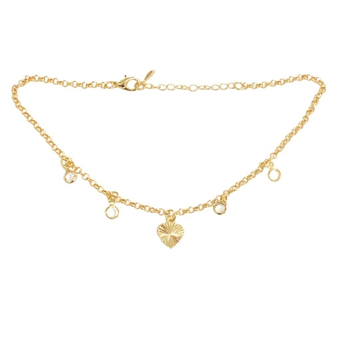 Tornozeleira com pingente de Ponto de Luz e Coração Banhado em Ouro 18k