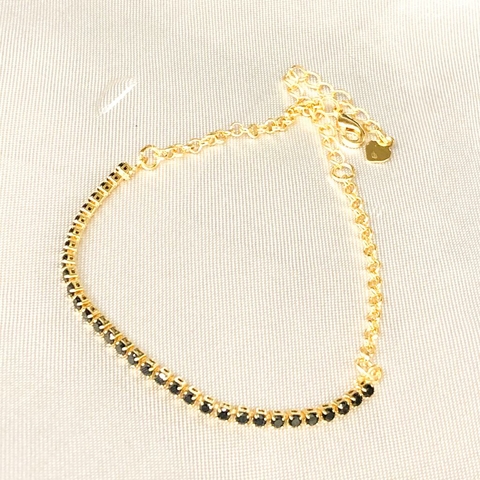 Pulseira riviera preta fina Banhado a ouro 18k