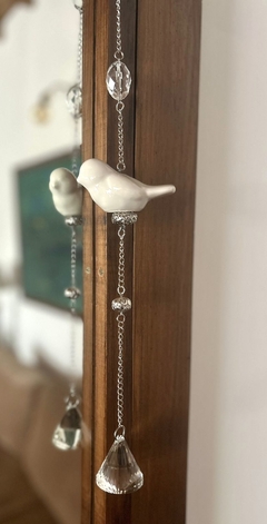 borla pajaro de ceramica crudo mas caireles y cadena