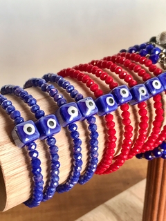pulsera cristal facetado ojo turco de ceramica