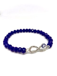 Pulsera elástica cristal facetado azul infinito