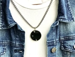 Cadena acero quirúrgico piedra negra engarce de Plata