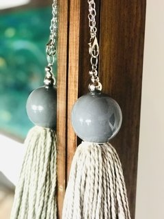 Borla lana y cerámica esfera gris - comprar online