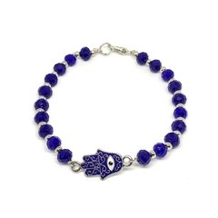 Pulsera cristal facetado azul mano de fatima