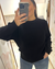 Mujer usando sweater tejido punto inglés color negro con detalle calado en manga – Tiendas Eclipse