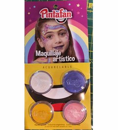 MAQUILLAJE ARTISTICO PINTAFAN SET X 4 unid de 2 GRS ARCO IRIS BLANCO-LILA-ROSA-AMARILLO