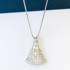 COLAR NOSSA SENHORA APARECIDA AMOR E FÉ RÓDIO BRANCO - comprar online