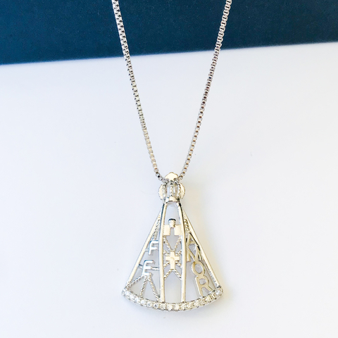 COLAR NOSSA SENHORA APARECIDA AMOR E FÉ RÓDIO BRANCO - comprar online