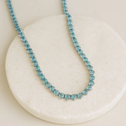 RIVIERA DE ZIRCÔNIAS AQUA EM RÓDIO BRANCO 42+3 - comprar online