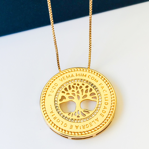 COLAR ÁRVORE DA VIDA TUDO VEM A MIM COM FACILIDADE, ALEGRIA E GLÓRIA EM SEMIJOIA - comprar online