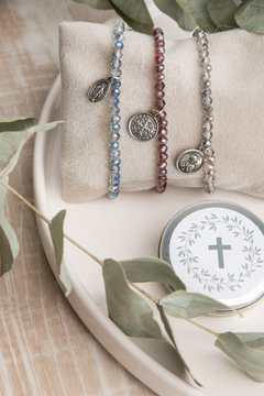 CRISTAL PULSERA CON MEDALLA DE ALPACA advocaciones varias - comprar online