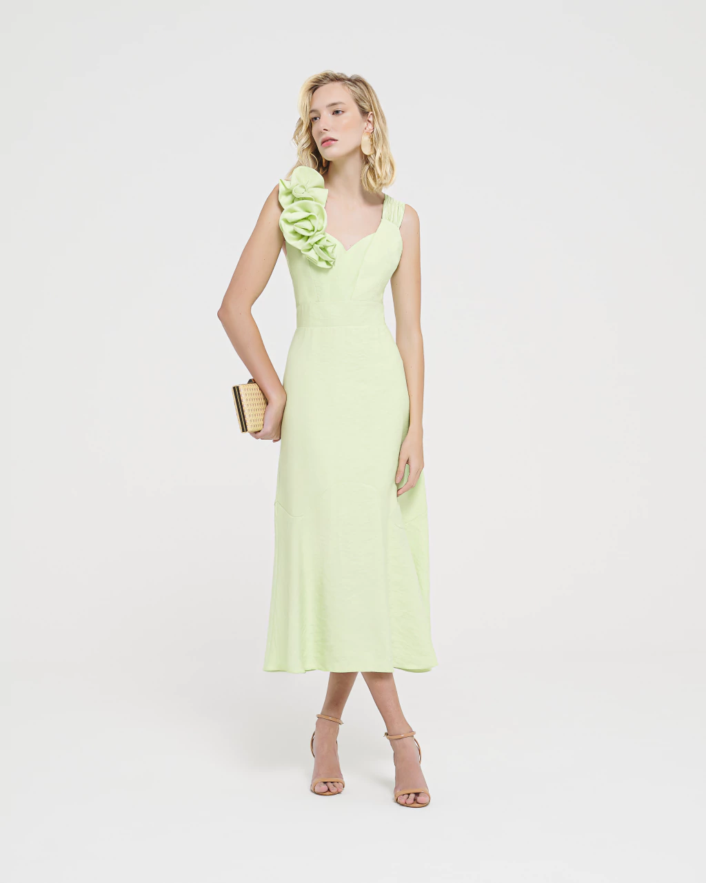 VESTIDO GLOW APLIC. FLORES - VERDE CLARO
