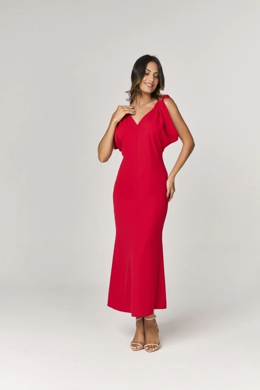 Vestido Midi Com Fivelas Gregas