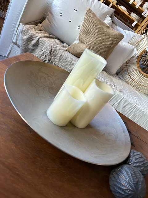 Centro pewtter con flores 40cm