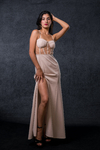 VESTIDO JIMENA CON CORSET Y TAJO