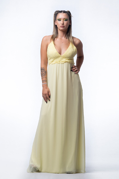 VESTIDO SOLANGE ESCOTE V CON BORDADO DE GASA