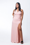 VESTIDO BELINDA DE GASA ESPALDA CRUZADA Y LAZO