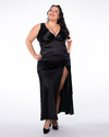 VESTIDO RENE DE SATEN ESCOTE EN V Y TAJO