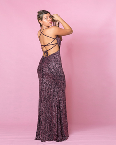 VESTIDO JUANA DE LUREX CON TAJO - comprar online