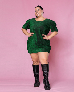 VESTIDO LORI DE LUREX CON MANGAS Y CUELLO REDONDO