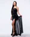 VESTIDO GRACIELA DE SATEN CON COLA