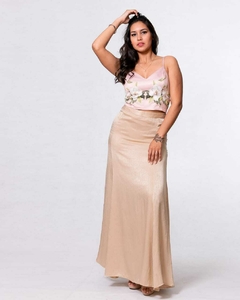 POLLERA LARGA FLAVIA DE SEDA CON PINZAS ATRAS - comprar online