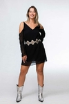 VESTIDO CREP CON MANGA MICROTULL CORTO - comprar online