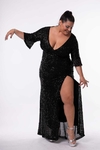 VESTIDO LARGO DE PAILLETTE C/MANGAS - comprar online