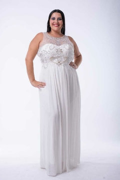 VESTIDO LARGO C/PERLAS EN EL CUELLO - comprar online